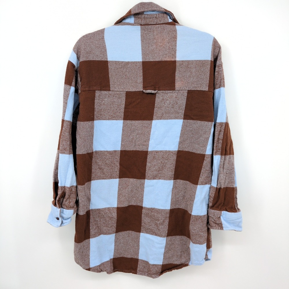 Collusion Plaid Flannel Button Shirt Women 6 Brown Blue Oversized Grunge Shacket - Picture 2 of 10